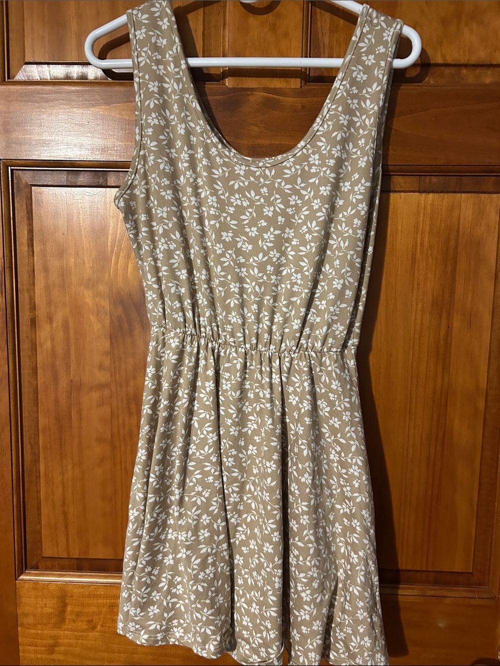 white birch Tan Floral Scoop-Neck Mini Dress with built in shorts